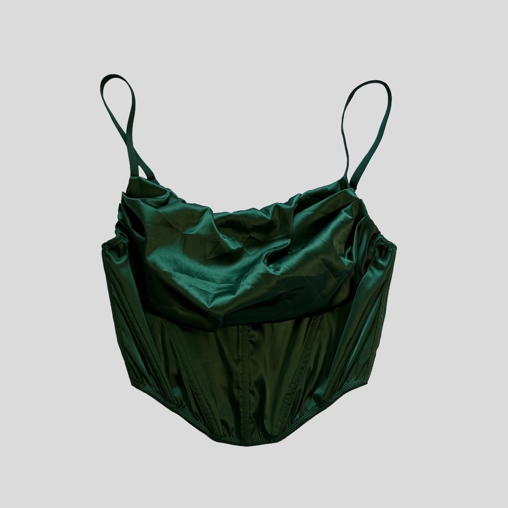 URBAN OUTFITTERS LEXI SATIN COWL CORSET TOP | GREEN | SIZE: M
